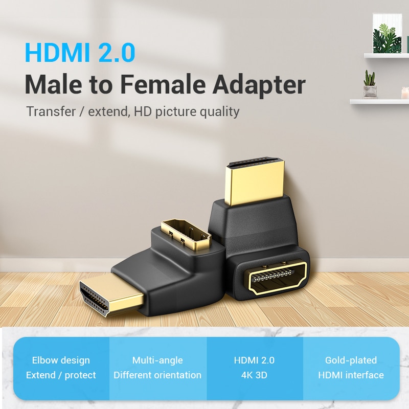 Tions HDMI Adapter 270 90 Grad Rechtwinklig HDMI Stecker auf HDMI Buchse Konverter für PS4 HDTV HDMI Kabel 4K HDMI 2,0 Verlängerung