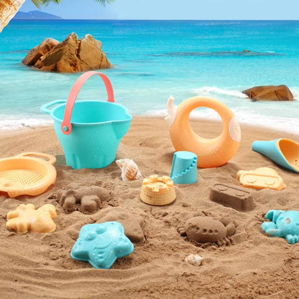 Spiaggia del bambino di Gioco Del Giocattolo Del Silicone Giocattoli Da Spiaggia Per I Bambini Sandbox Set Kit di Sabbia di Mare Secchio Rastrello Clessidra di Sabbia Stampi Strumento acqua Gioco