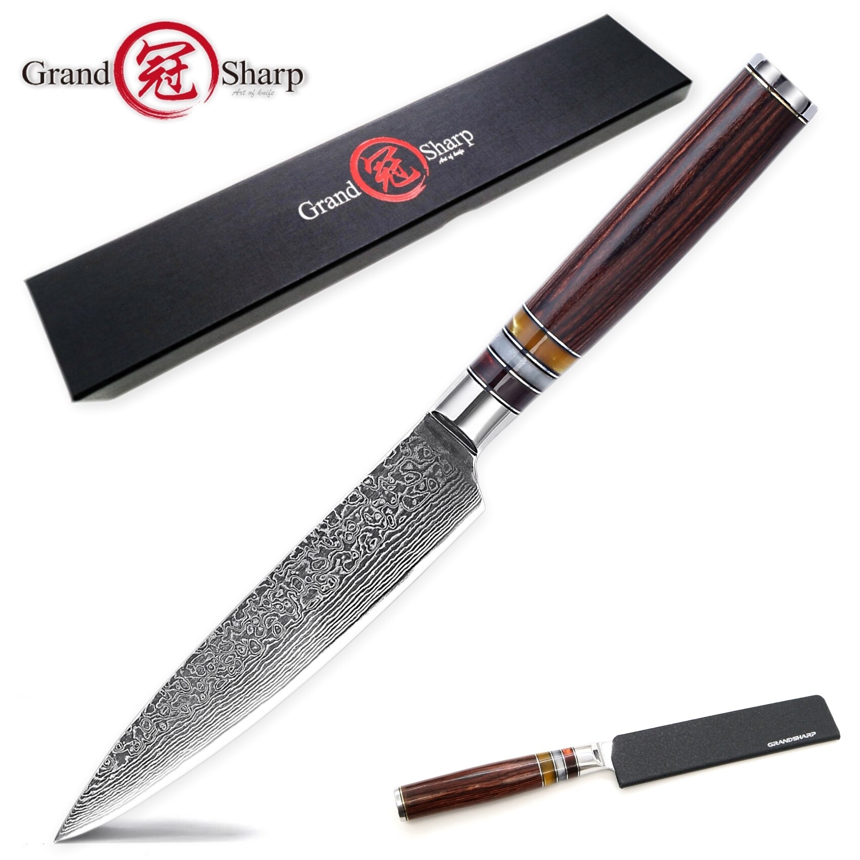 Grandsharp Damasco cuchillos de cocina 4 Uds Chef cuchillo Nakiri de corte de herramientas de cocina casera VG10 japonés de acero inoxidable: Utility knife