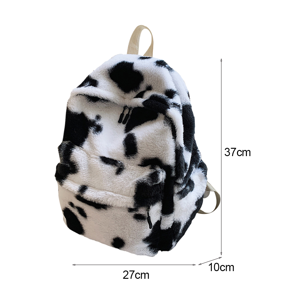 2021 nuove donne invernali zaino caldo in peluche borsa da scuola per ragazze adolescenti zaini con stampa mucca moda borsa da viaggio multitasche femminile: Cow Print