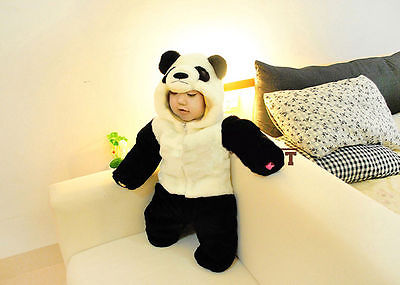 Pudcoco Newborn Baby Boys Girls Panda One Piece Long Sleeve Cotton Rompers Clothing Set Long Sleeve O-Neck