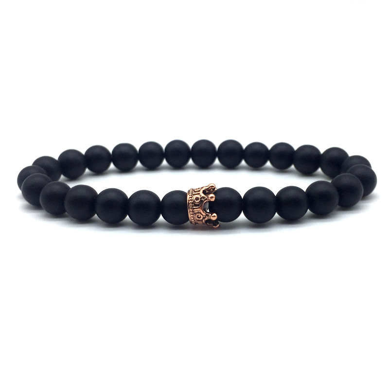 Korona Charm bransoletka mężczyźni 2022 moda prosty kamień lawowy matowy bransoletka z koralików dla mężczyzn biżuteria prezent Pulsera Hombre: 7