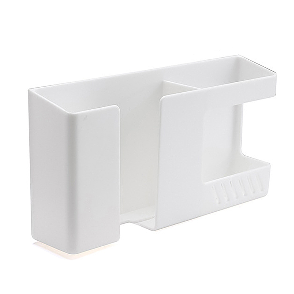 Multifunctional Wall-mounted Storage Box Punch-free Mobile Phone Remote Control Storage Rack Bathroom Wall Debris Storage Rack: White