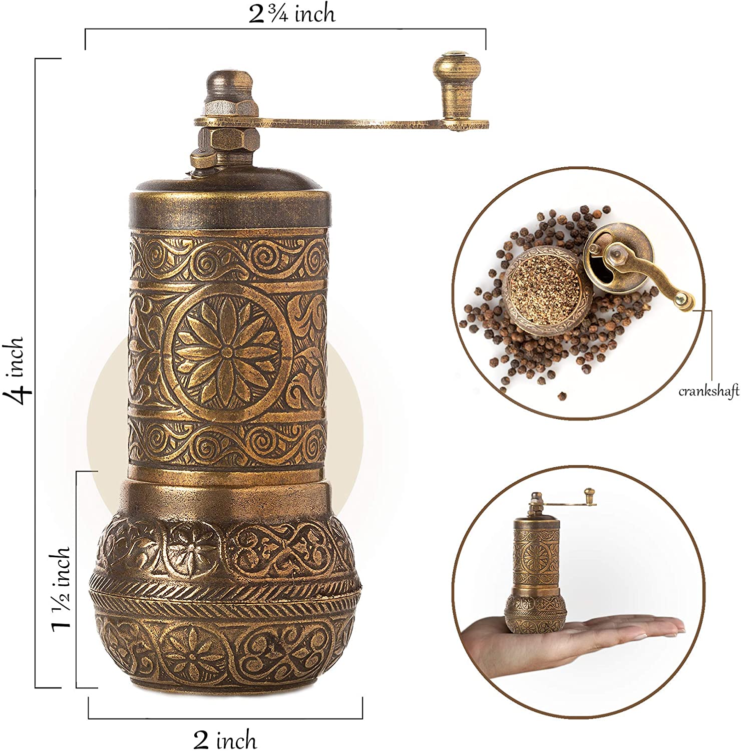 Black Pepper Grinder Refillable English Spice Mill with Adjustable Coarseness Manual Handle with Pepper Mill Spice Grinder
