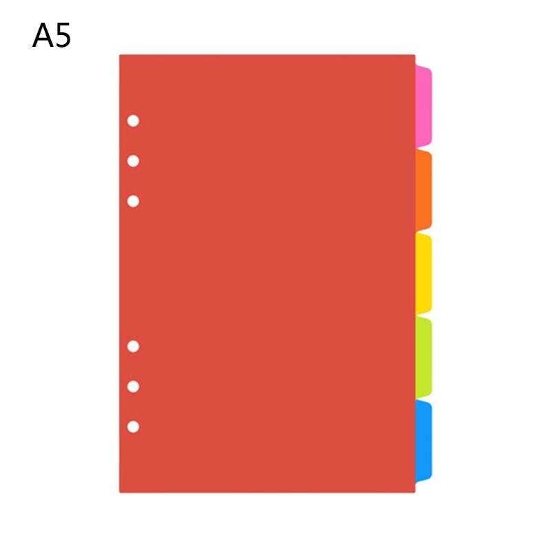 1Set A5 A6 Carpeta de hojas sueltas separador de índice PP colorido divisores de página de 6 agujeros: A5