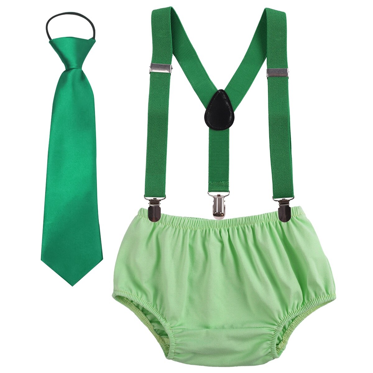Vêtements pour bébé garçon et fille, tenue de fête d'anniversaire, short à bretelles et cravate, mignon, 3 pièces, pour séance Photo: Light Green