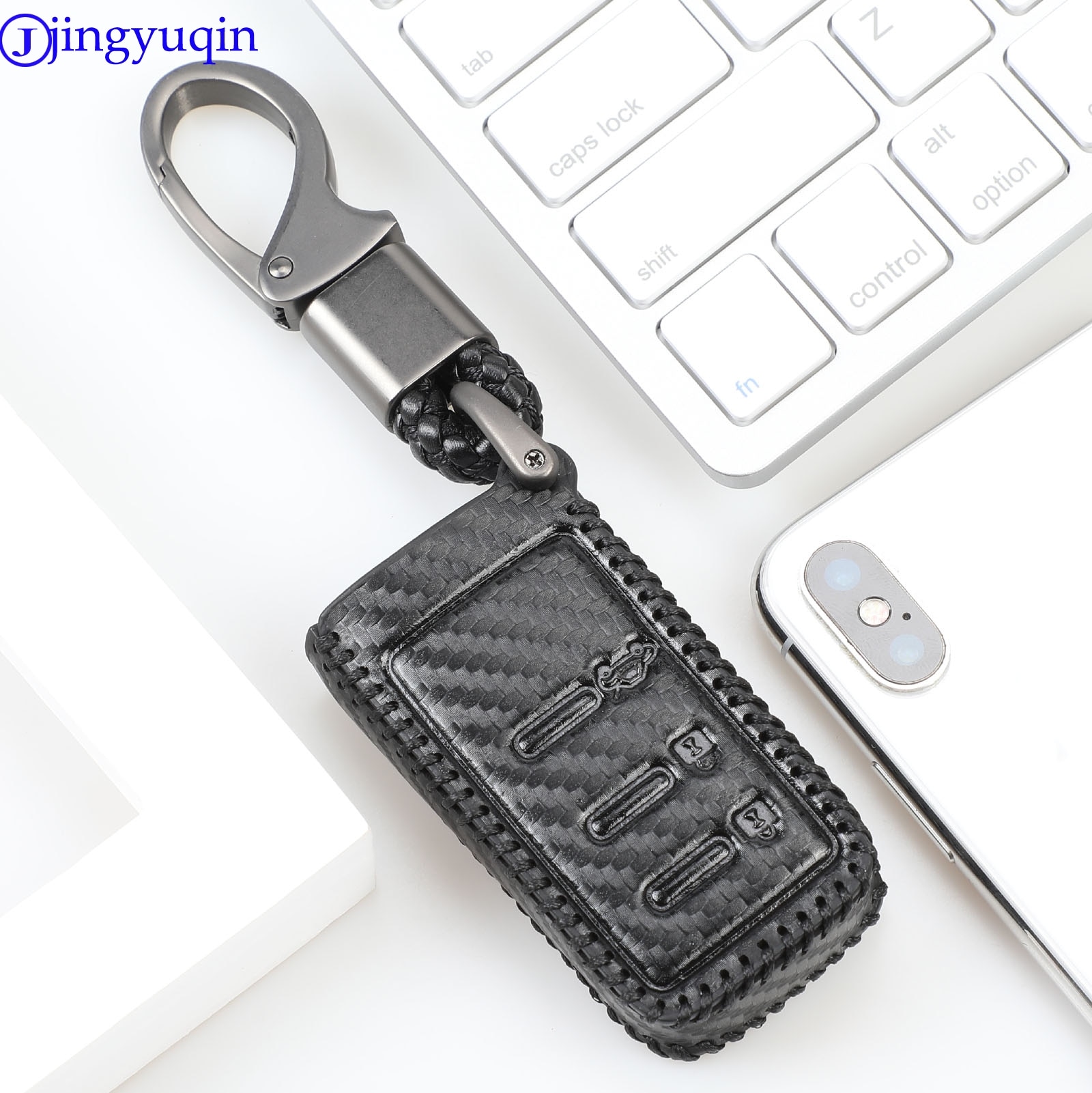 Jingyuqin fiber kolläder nyckelfodral för subaru forester outback legacy  xv 3- knapps smart fob biltillbehör