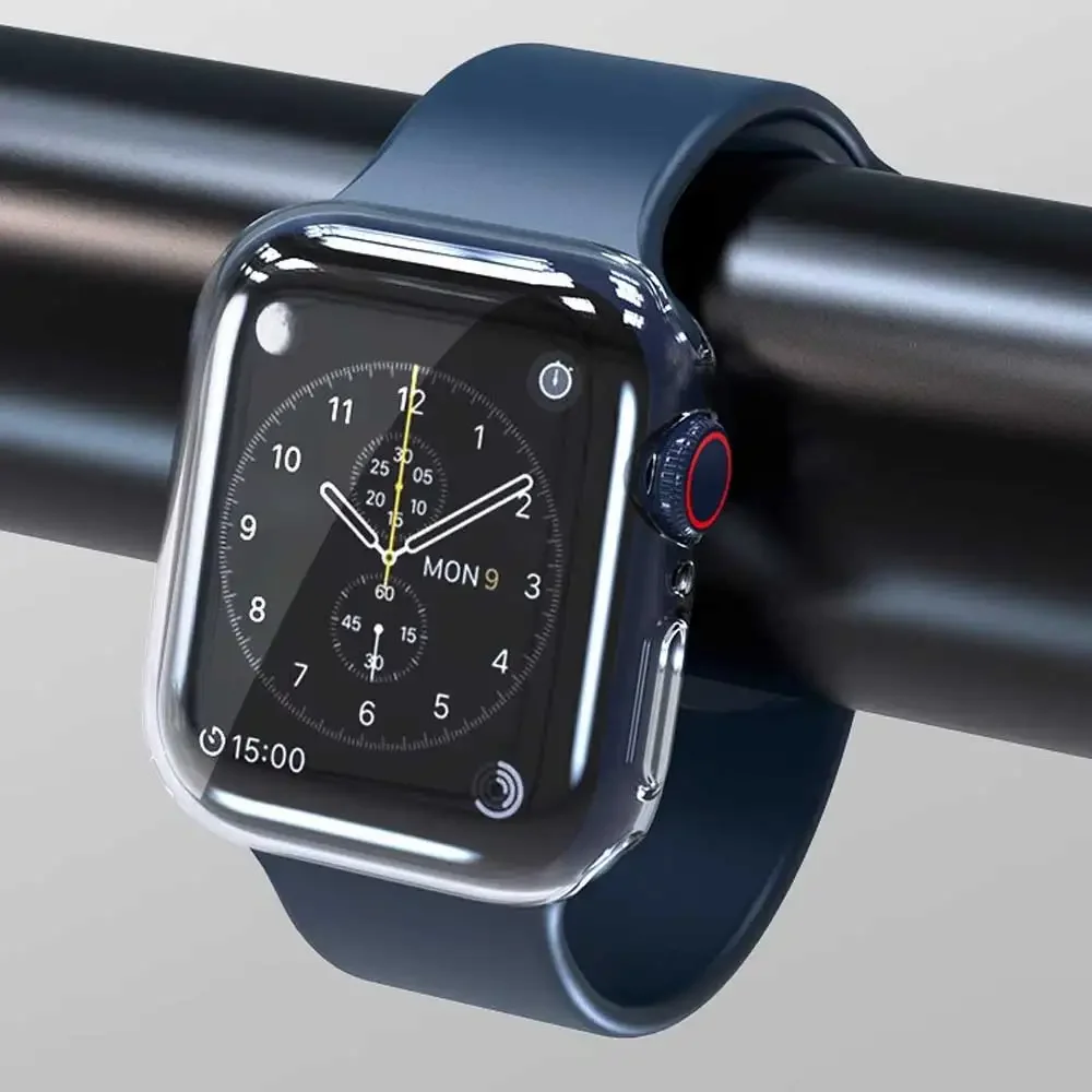 1/2 Uds cubierta transparente para Apple Watch funda 45mm 41-44-40-38-42mm Protector de pantalla de parachoques de TPU totalmente transparente serie 9 8 7 SE 6 5 4