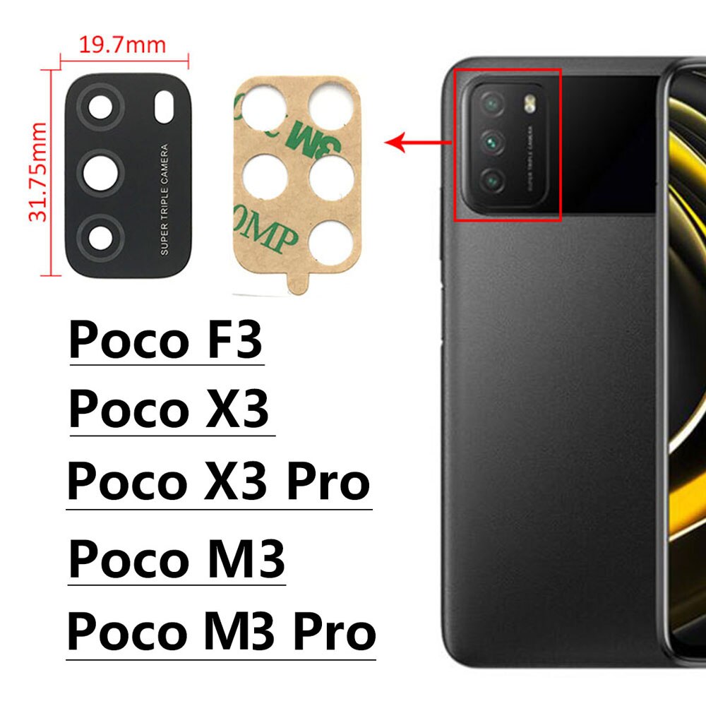 2 Stks/partij, camera Glas Lens Back Achteruitrijcamera Glas Lens Voor Xiaomi Poco M3 X3 F3 F2 F1 Pro Nfc Gt Met lijm