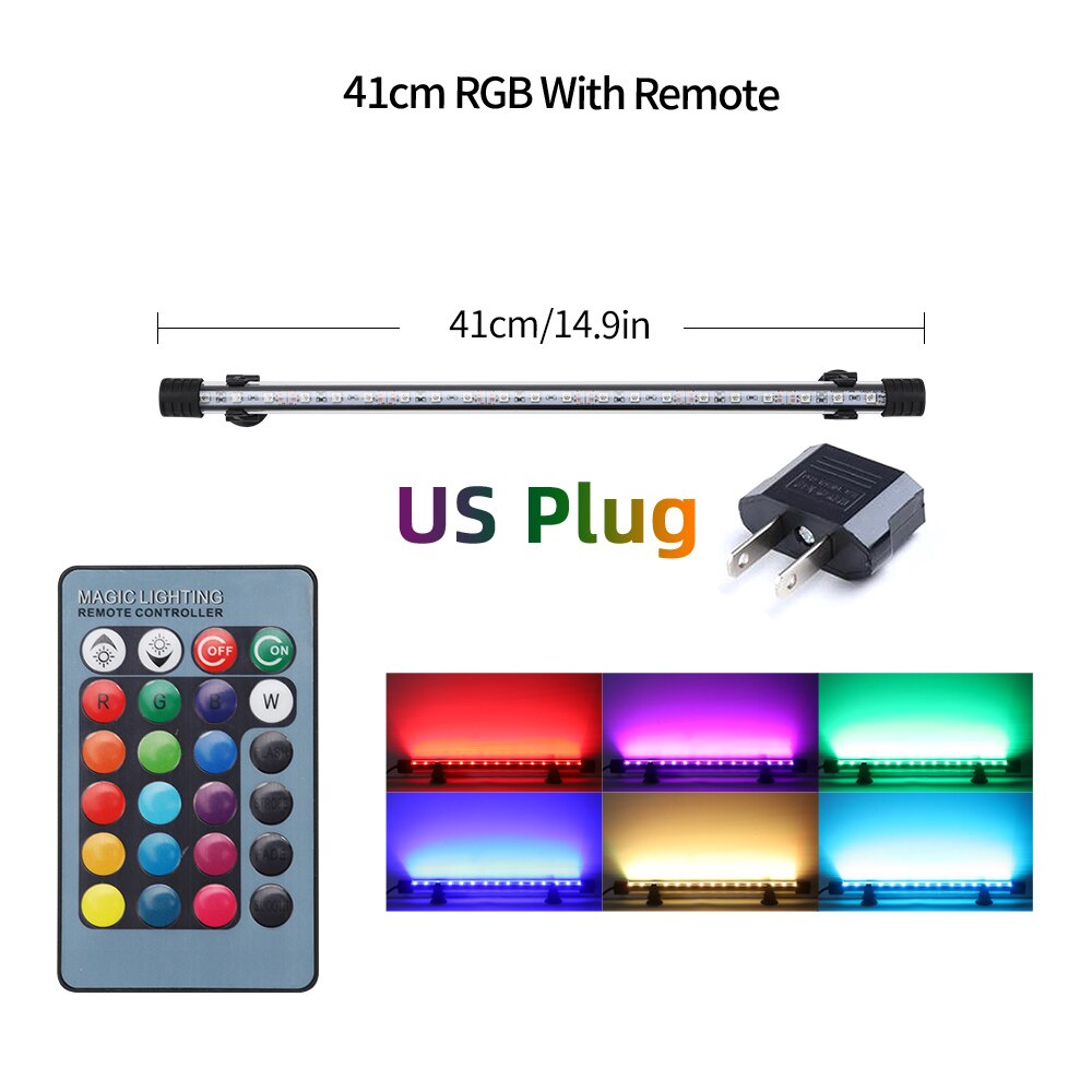 Aquarium LED Bar Light Waterproof Fish Tank Light 18-57CM Underwater Aquario Lamp Aquariums Decor Lighting 90V-220V EU/US/UK/AU: 41CM-US