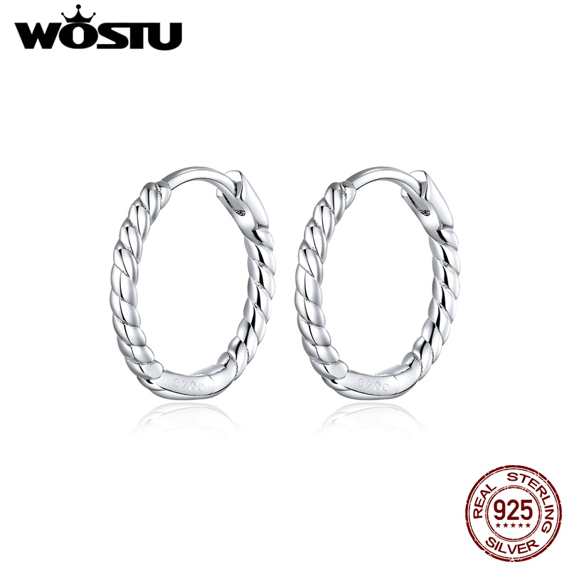 WOSTU Genuine 925 Sterling Silver Circle Hoop Earrings Weaving Geometry OL Style Big Earrings For Women Unique Jewelry CQE841