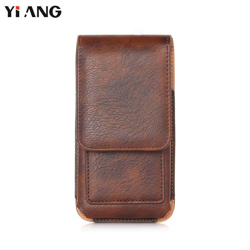 Yiang heuptas heren pu leer litchi patroon 360 flip mobiele telefoon tas heuptas retro riemclip tas leren riemtas zwart