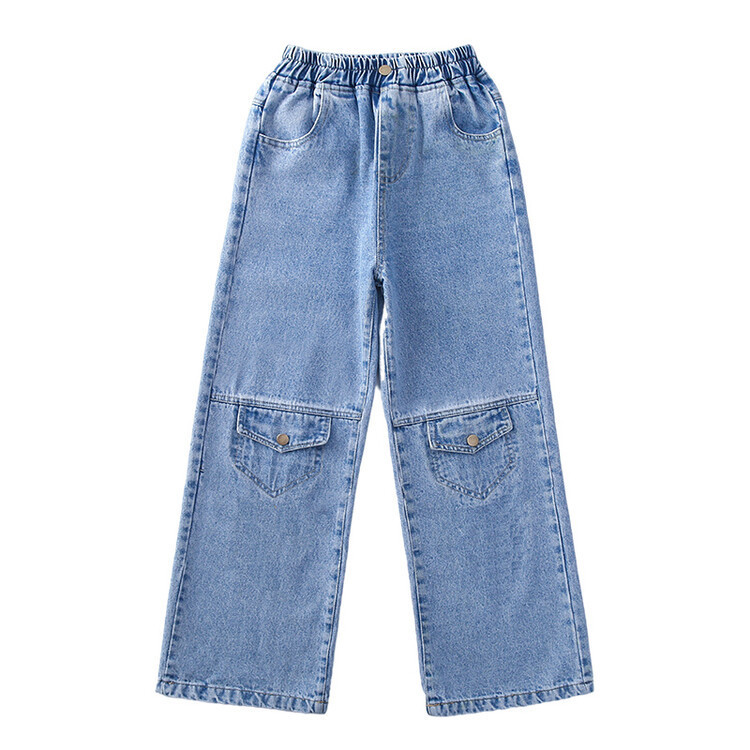 Pantalones vaqueros holgados de pierna ancha para Niña y Adolescente, ropa de Color sólido para niño de 5 a 14 años, novedad de 2022
