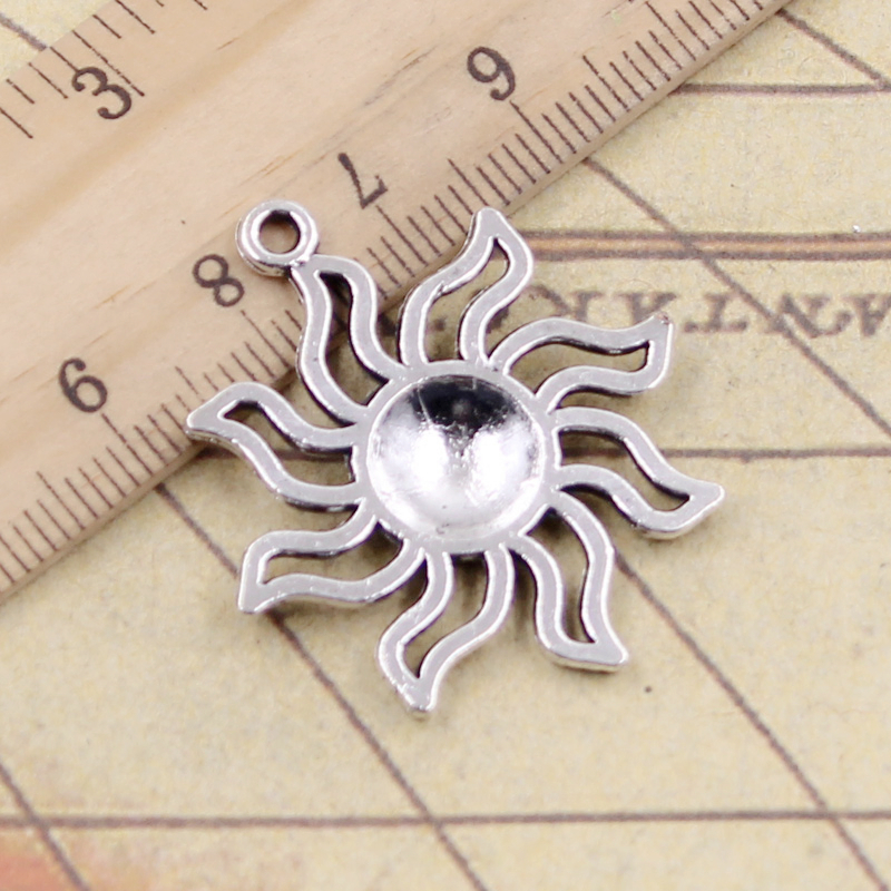 10 stk charms sun sunburst 34 x 30mm tibetanske sølvbelagte vedhæng antikke smykker gør selv-håndlavet håndværk
