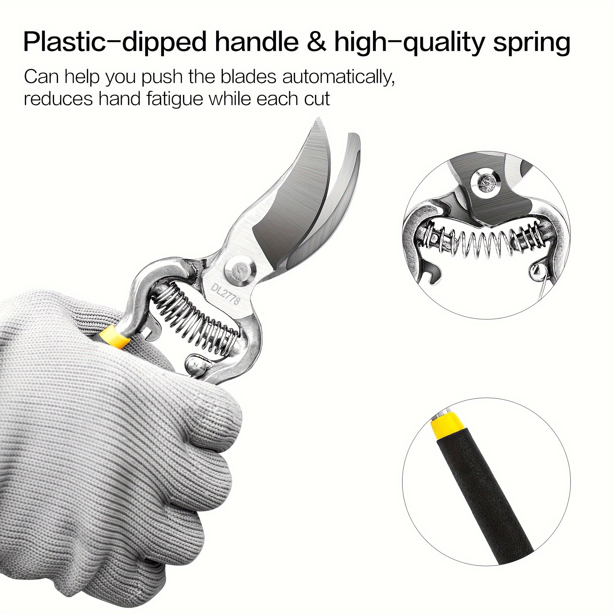 Deli Heavy Duty Steel Curved Blade Pruners, Garden Pruning Shears, 8" Gardening Hand Pruners Cutter Bush, Shrub & Hedge Clippers