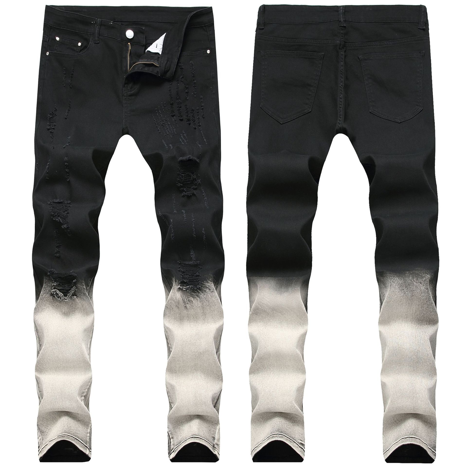 Heren jeans zwart en grijs kleur alle bijpassende herenbroeken lange stretch heren kniegat merk coole jeans voor mannen: 28