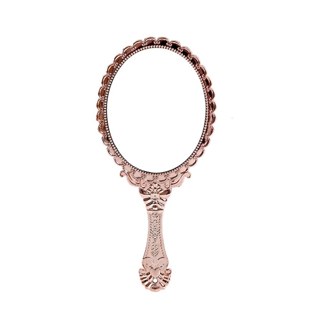Bærbart vintage spejl håndholdt makeup spejl pink blomstret ovalt rundt kosmetisk håndholdt spejl med håndtag til rejser: 03