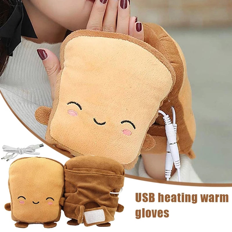Usb søde håndvarmere handsker til at skrive varmere opvarmede handsker til kvinder fingerløse søde toast form vinterhandsker