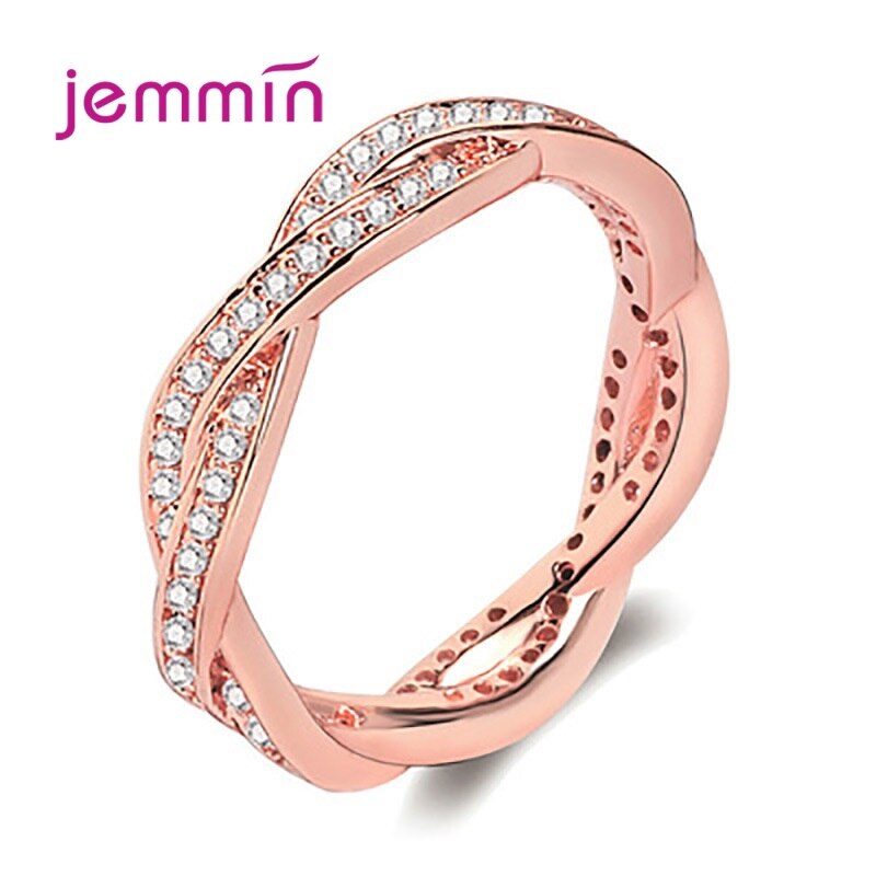 925 Sterling Silber Hochzeit Engagement Ring Für Frauen Twist Welle Kurve Band Trendy CZ Zirkon Schmuck: 9 / Rose Gold