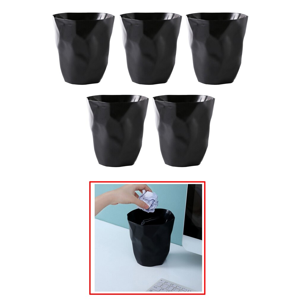 5x Desktop Rubbish Bin Flowerpot Ashbin Dustbin Wastebasket Office Black