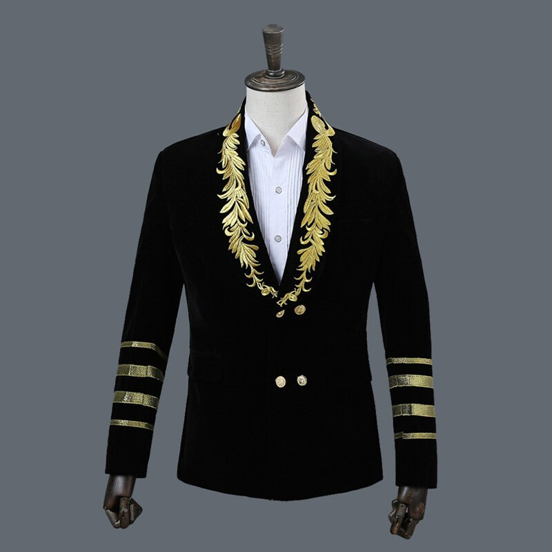 Plyesxale-Blazer con bordado para hombre, Blazer de terciopelo de ante, de , doble botonadura, azul real, Burdeos, negro, Q296