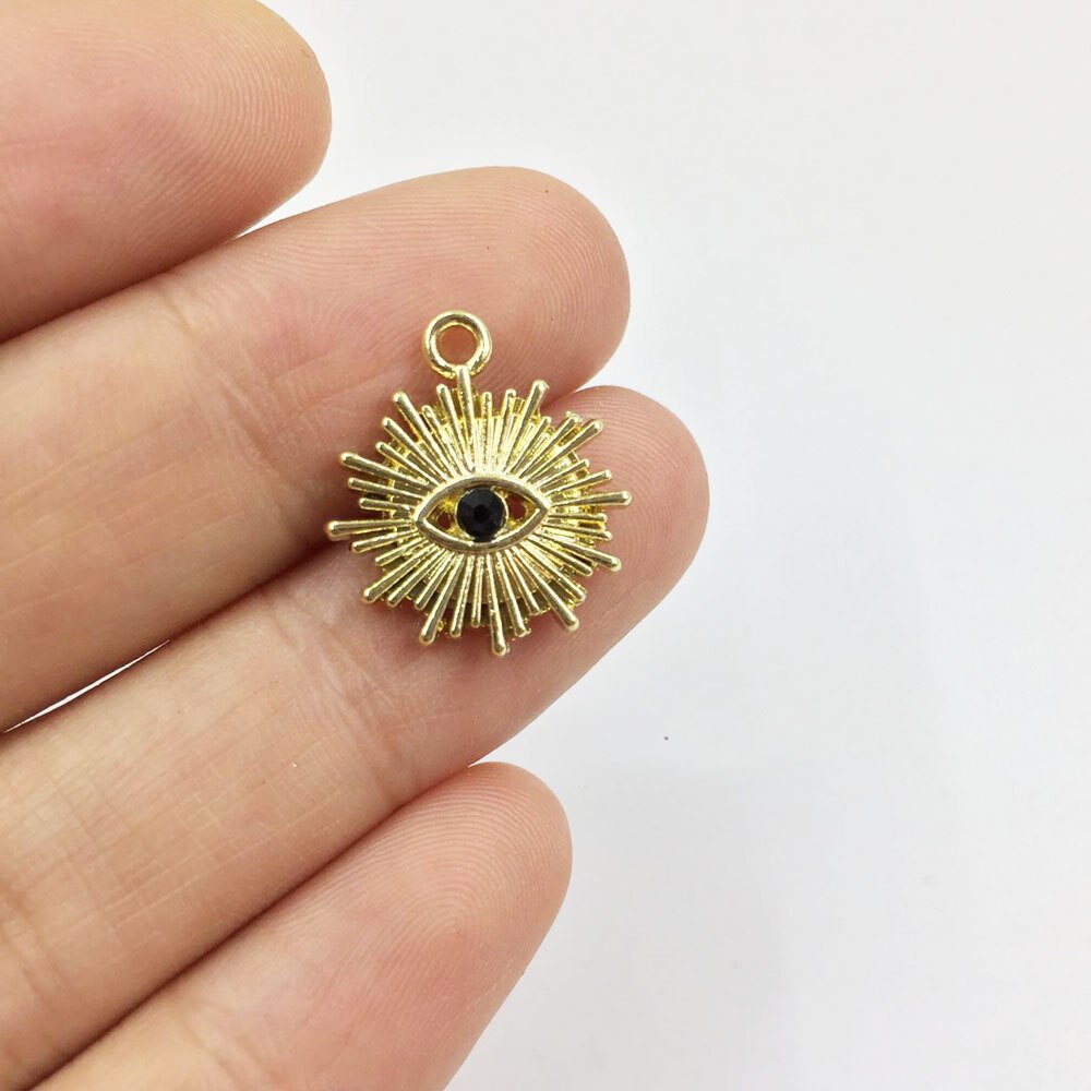 Eruifa 10 stücke 15mm Auge strass druck Gold/Silber überzogene zink-legierung Reize Anhänger Schmuck DIY Halskette 2 farben