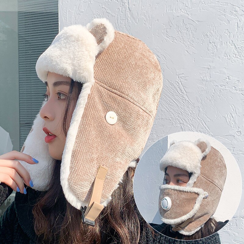K79 Women&#39;s Hat Winter HaTt Ushanka hat For Female Thicken Cold Cap Warm Hat Windbreak Hat Warm Hat Pilot Cap Hat With Earflaps: K79-Khaki2