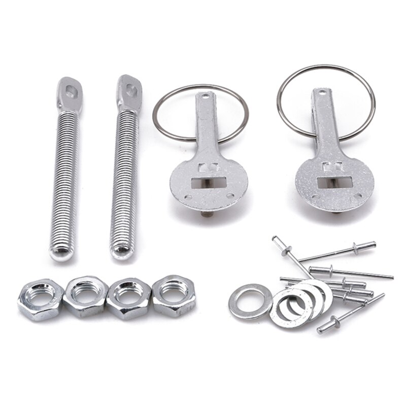 Universele Auto Accessaries Aluminium Mount Hood Pin Bonnet Lock Kit Auto Styling Tunning Lock Kit Omlaag Hood Lock Klink pins: Silver