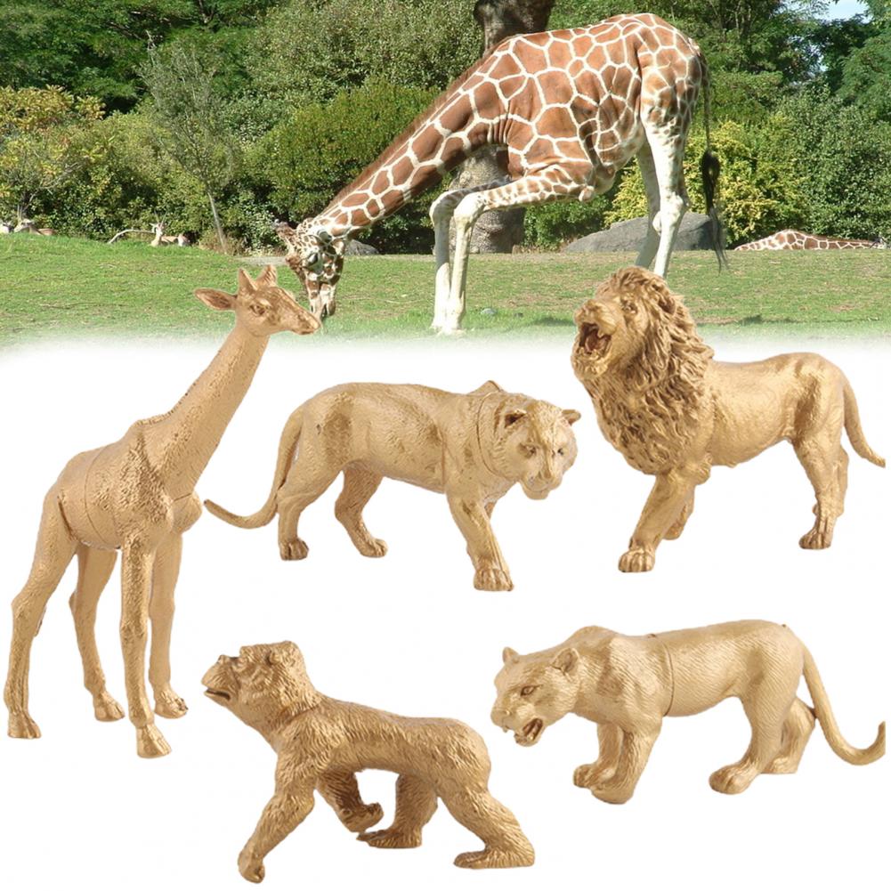 7/Set Simulation Ornaments Golden Color Tiger Lion Leopard Ornaments Learning Education for Decoration