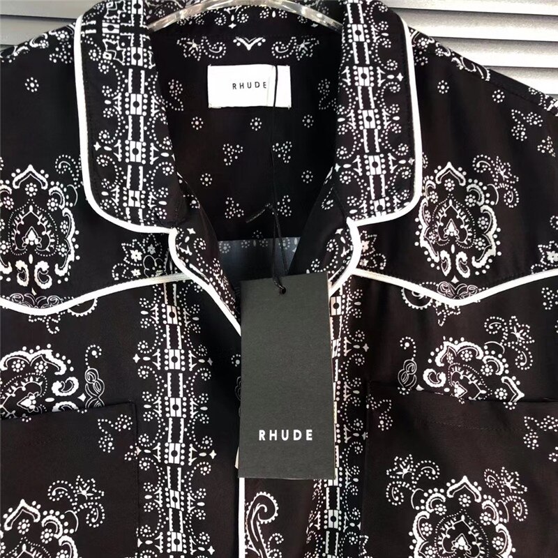 Original Brand Long Sleeve RHUDE Shirt Men Women High Cashew Flower Buttoned Tees RHUDE Shirts striped shirt clothing