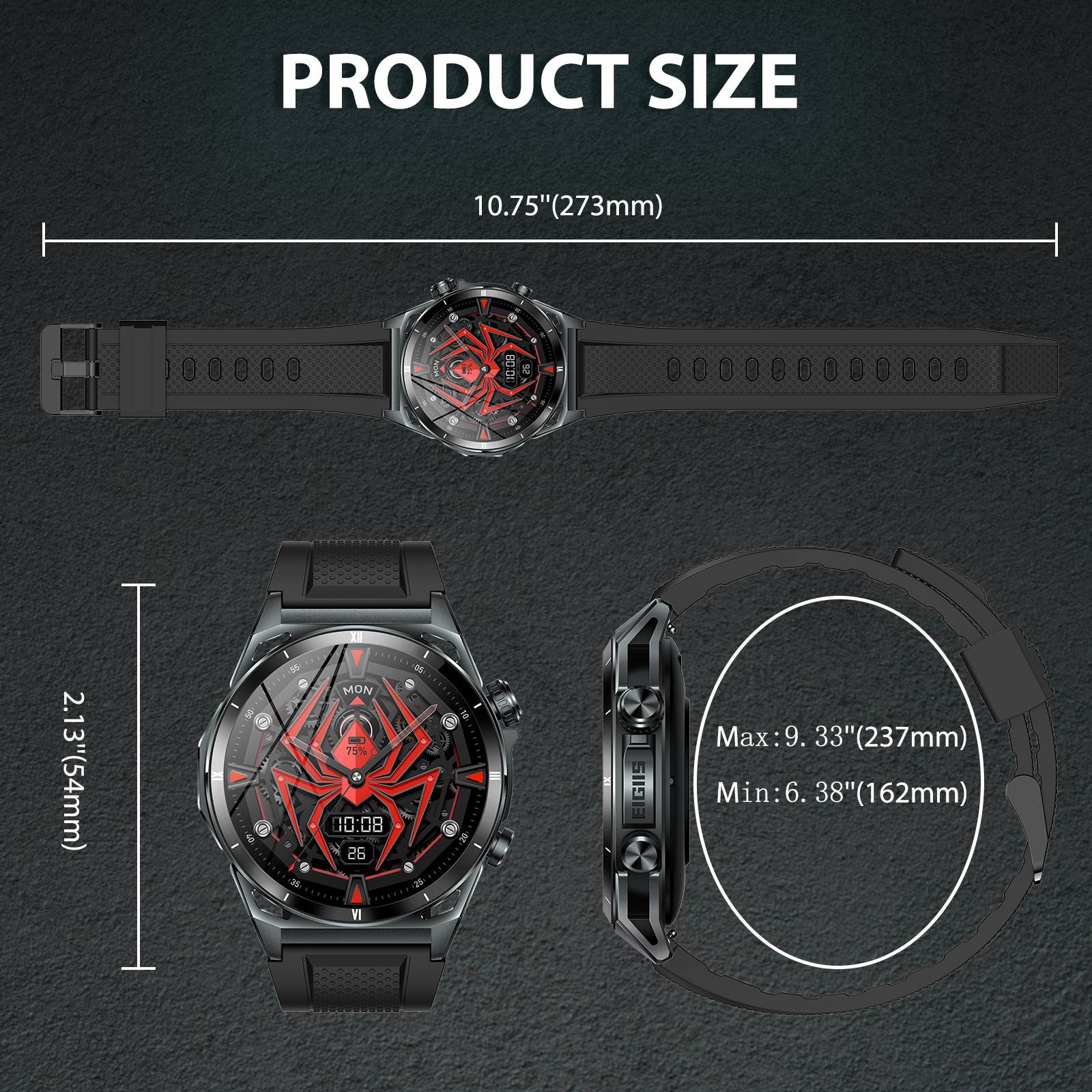 EIGIIS nowy inteligentny zegarek KE6 1.43 "wyświetlacz AMOLED mężczyźni czarny zegarek sportowy seria KE Bluetooth monitor zdrowia połączeń IP68 wodoodporny