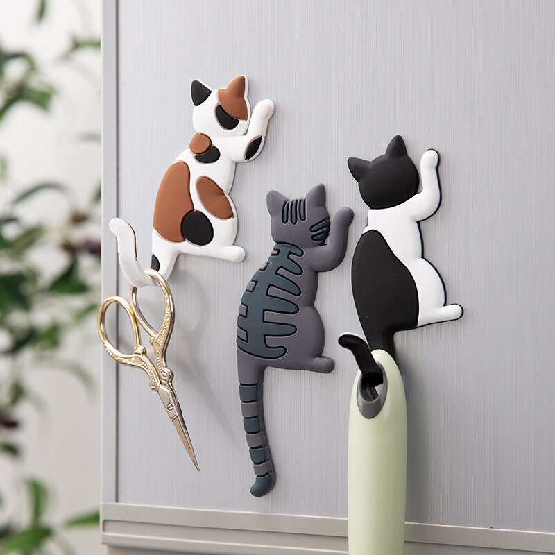 Multi-function Cartoon Cat Fridge Magnets Bendable Cat's Tail Magnetic Wall Mount Key Hanger Hooks Refrigerator Towel holder