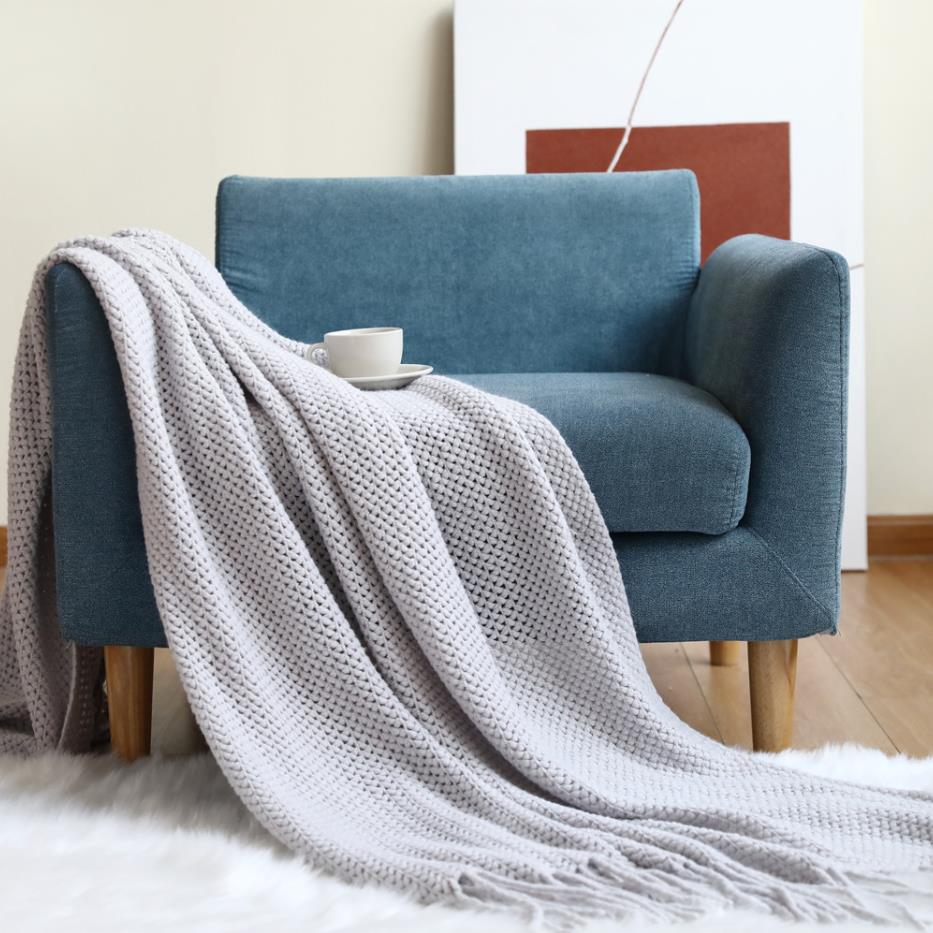 Nordic Gebreide Deken Met Kwasten Airconditioning Zachte Reizen Bed Dutje Gooien Deken Sprei Sofa Cover Anti-Pilling Deken: Light Gray / 130x200cm