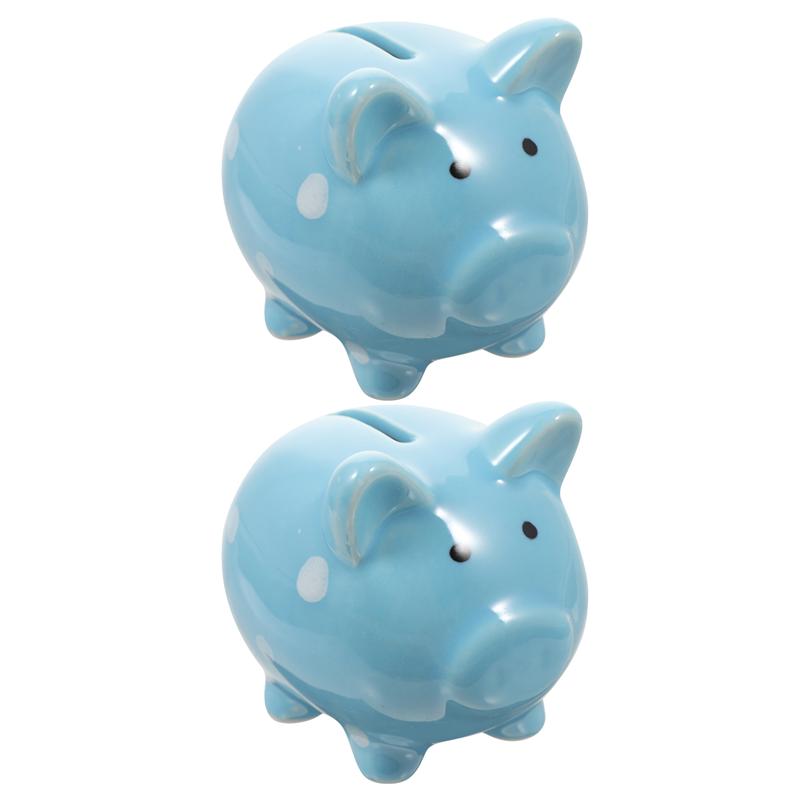 2pcs Cartoon Piggy Saving Pot Ceramic Coin Bank Lovely Kids Room Ornament