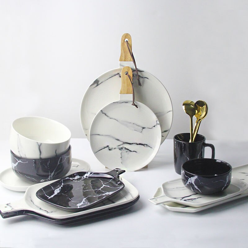 Marmer Patroon Keramische Servies Porselein Plaat Schotel Schotel Kom Cutter Board Servies Set