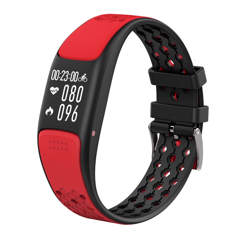 P8 GPS Sport Smart Band Waterdicht IP68 Zwemmen Smart Polsbandje Hartslagmeter Armband 0.73 "Full Screen Fitness Tracker: Red