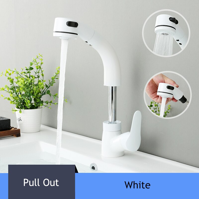 Deck Installation Basin Faucet And Cold Mixer Lifting Pull Out Bathroom Faucet Black Single Handle Basin Tap