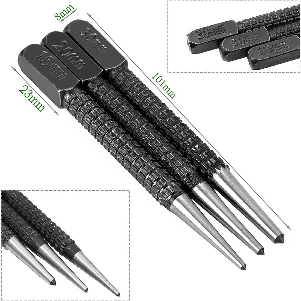 3Pcs 1.5mm/2mm/3mm Alloy Steel Center Punch Metal Wood Marking Drilling Tool brocas para metal broca madeira core for metal