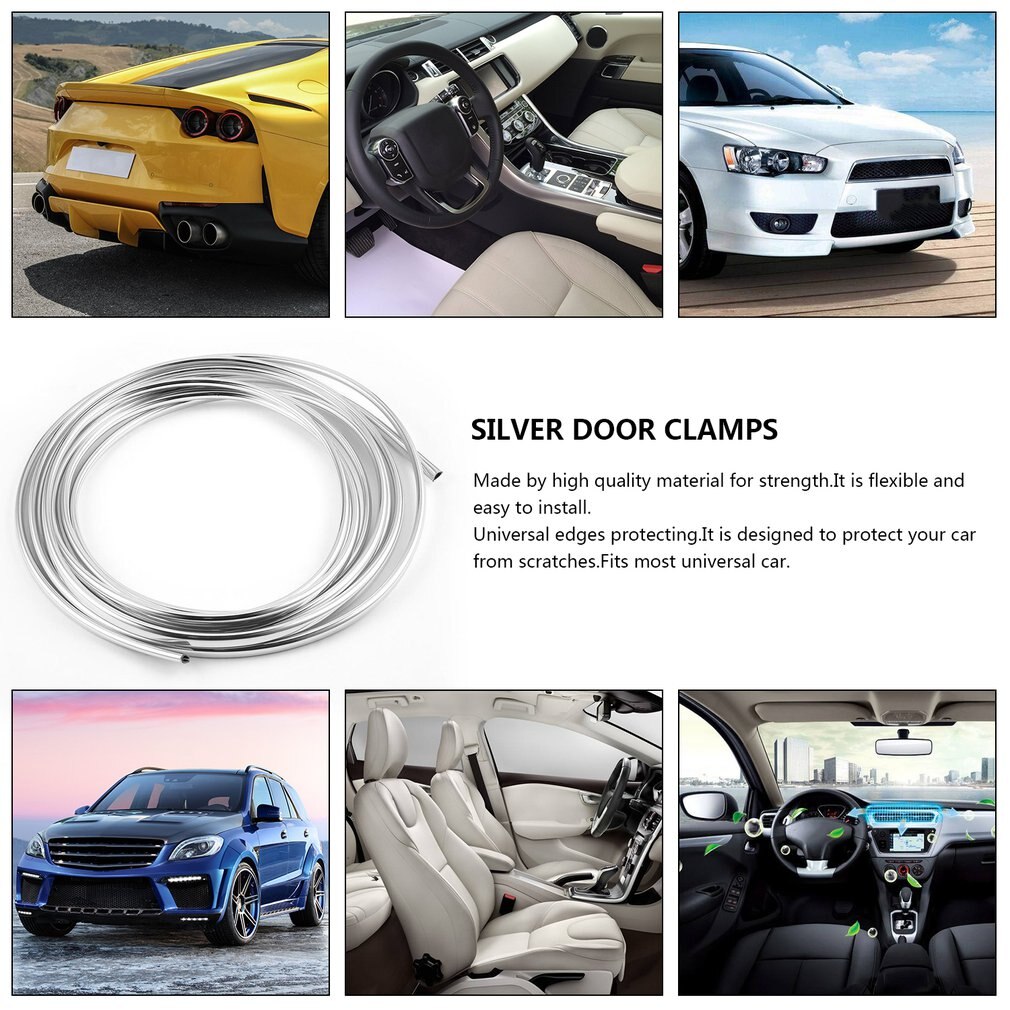 4m Long Universal DIY Chrome Moulding Trim Strip Car Door Edges Scratching Protecting Cover Sticker Accessories