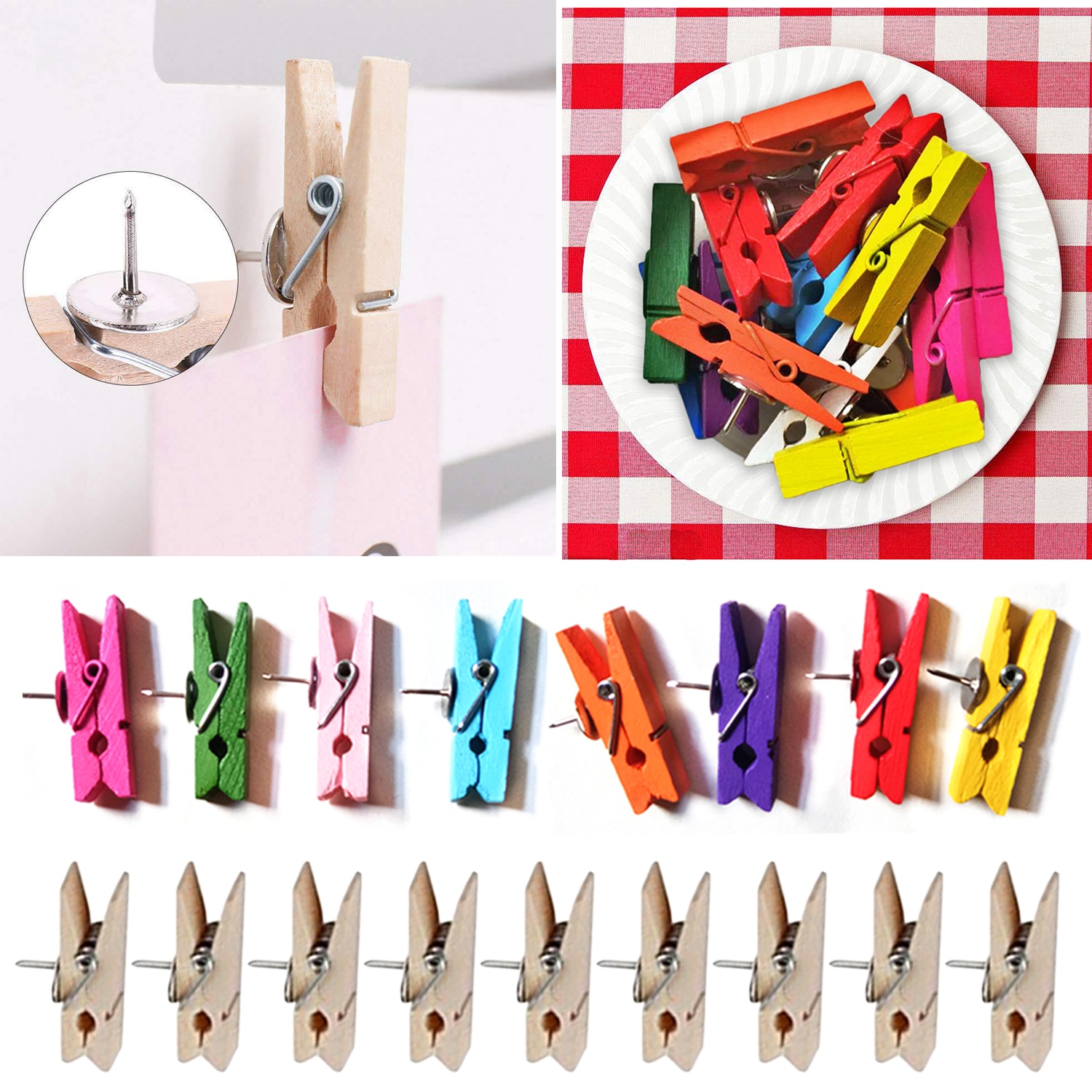 50PCS 3.5cm Wooden Push Pins Clips for Home Office Kitchen Workplace School Classroom Wall Cork Maps Board