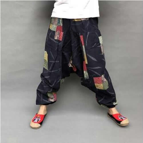 Pantalon femme sarouel Baggy imprimé décontracté Hippie Joggers pantalon croisé pantalon ample Aladdin lanterne jambe large coton lin pantalon Plus: 006