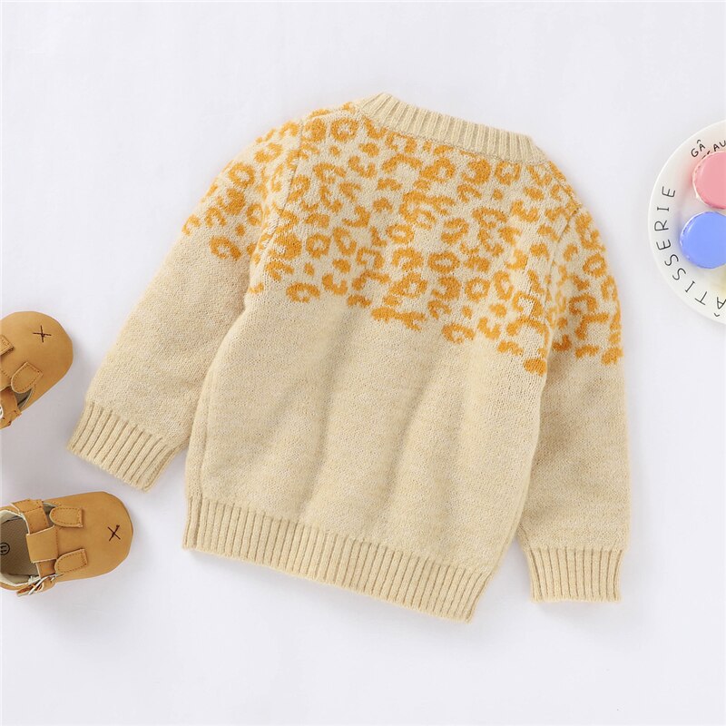 Kinderen Luipaard Print Trui Jas Lange Mouw O-hals Button-Up Gebreide Vest Baby Meisjes Tops Voor Herfst, winter