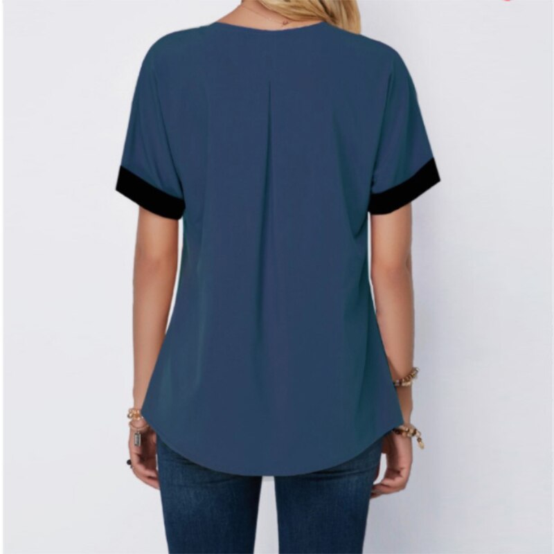 2022 Summer Street Hipster V-neck Personality Print Patchwork Short Sleeve Loose Casual T-shirt Top Women Oversized Tee