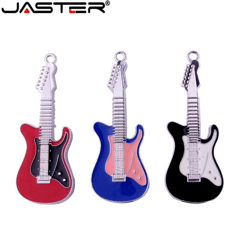 JASTER metal cristal 4GB 8GB 16GB 32GB guitarra eléctrica modelo U disco USB 2,0 Flash LLavero de tarjeta de memoria