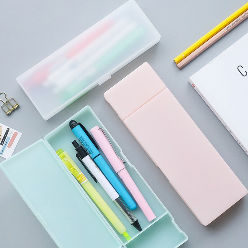 Leuke Kawaii Eenvoudige Transparante Scrub Etui Potlood Doos Plastic Opbergdoos Leren Briefpapier Kantoorbenodigdheden
