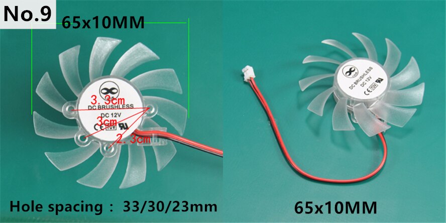 Ventilador VGA de 35MM, 45MM, 55MM, 65MM, 75MM de diámetro, 25MM, 26MM, 42MM, con muchos agujeros, espaciado DC12V, hoja de ventilador de 2 pines: 65MM