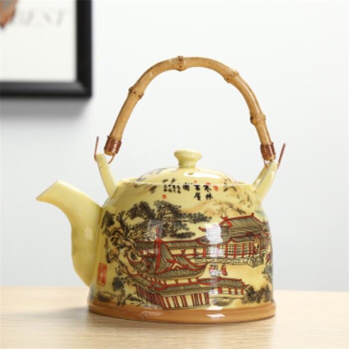 Théière en céramique chinoise traditionnelle peinte à la main, porcelaine bleue et blanche, théière haute température, bouilloire Kung Fu, ornements: 7
