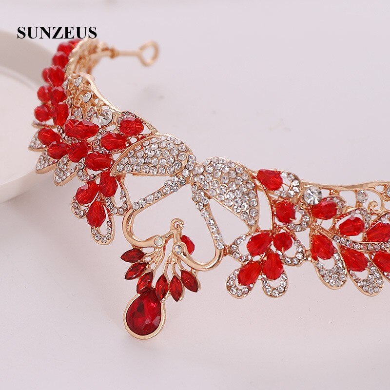 Chinese Red Children Party Crowns Crystals Beaded Swans Wedding Tiaras For Kids Flower Girl Head Accessory SQ452