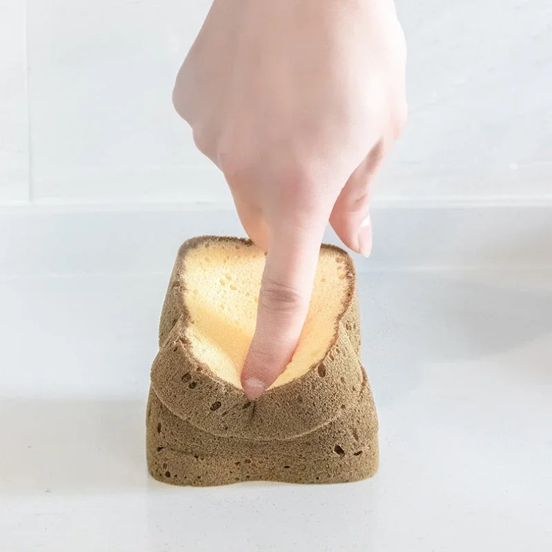 Lindo juego de esponjas para pan para cocina, Kit de esponja para lavar platos tostados con sonrisa, limpiador de ollas, estropajos, paño de limpieza, limpieza mágica