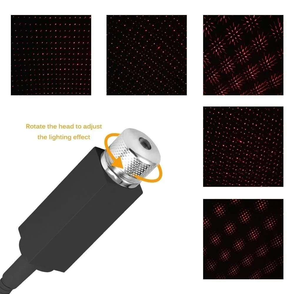 Proyector de estrellas de luz LED para techo de coche, atmósfera ambiental Interior, lámpara de galaxia, luz decorativa USB para coche, en casa, luz nocturna